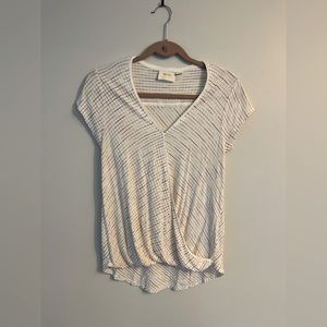 Anthropologie Maeve Top- Cotton Wrap Style with pastel stripes
